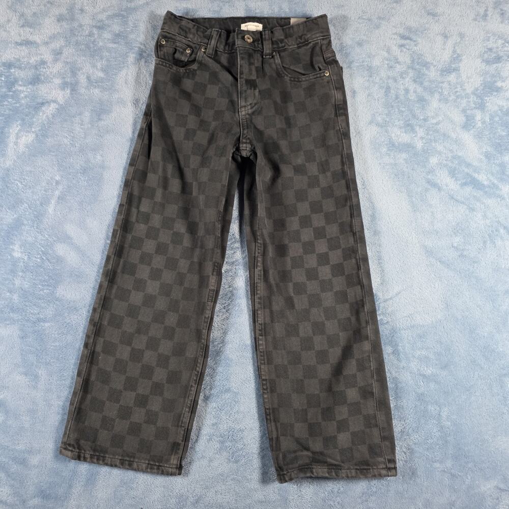 PacSun Kids Girls Size 7 Black Checkerboard Jeans Wide Leg Skater Y2K
